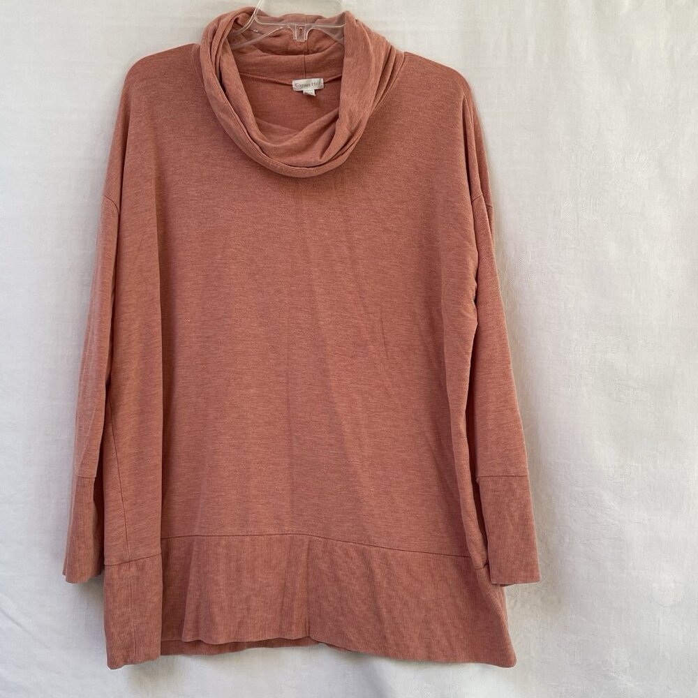 Garnet Hill Sweater Womens Medium Cowl Neck Knit Tunic Pullover Mauve Fall Party